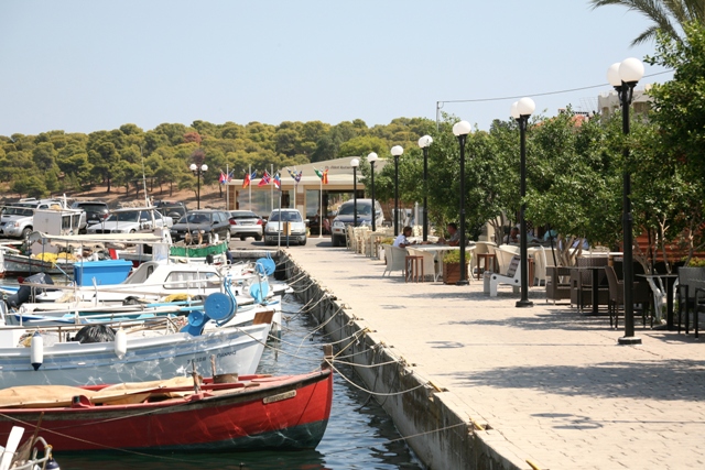 Central Limani waterfront with tavernas and cafes